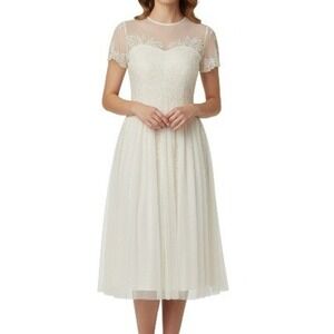 New ASOS Design Formal Cocktail Midi Dress Size 4 Ivory Embroidered Floral